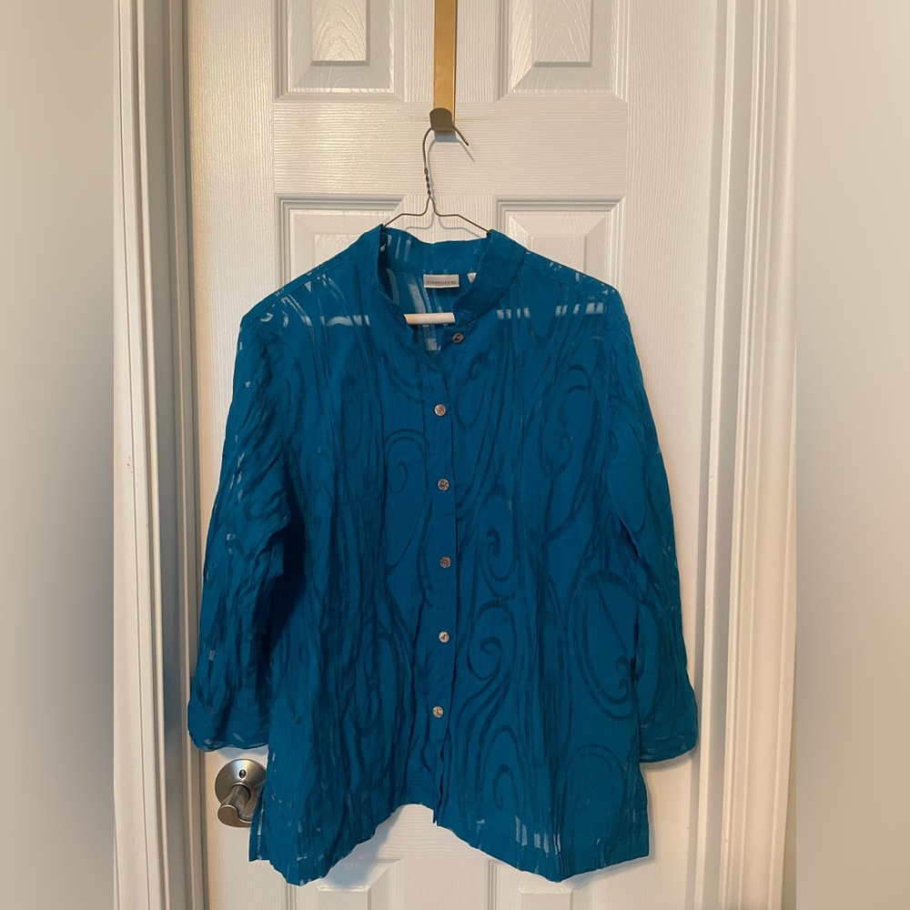 Chico's Sheer Teal Button Down Blouse - image 1